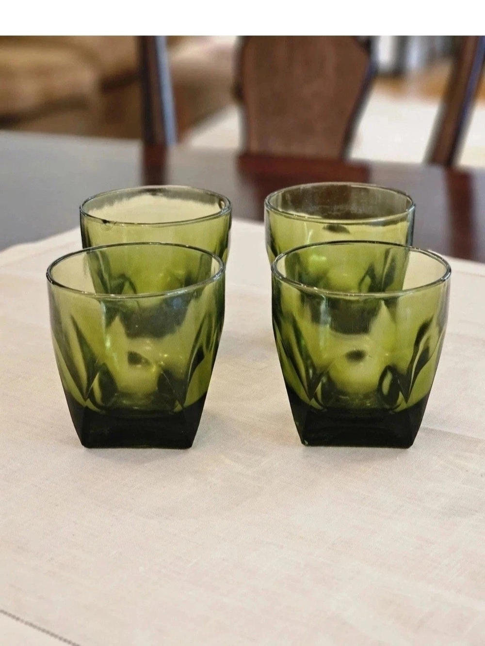 Vintage 60's Hazel Atlas "Colony" Green Lowball Rocks Glasses - Set of 4